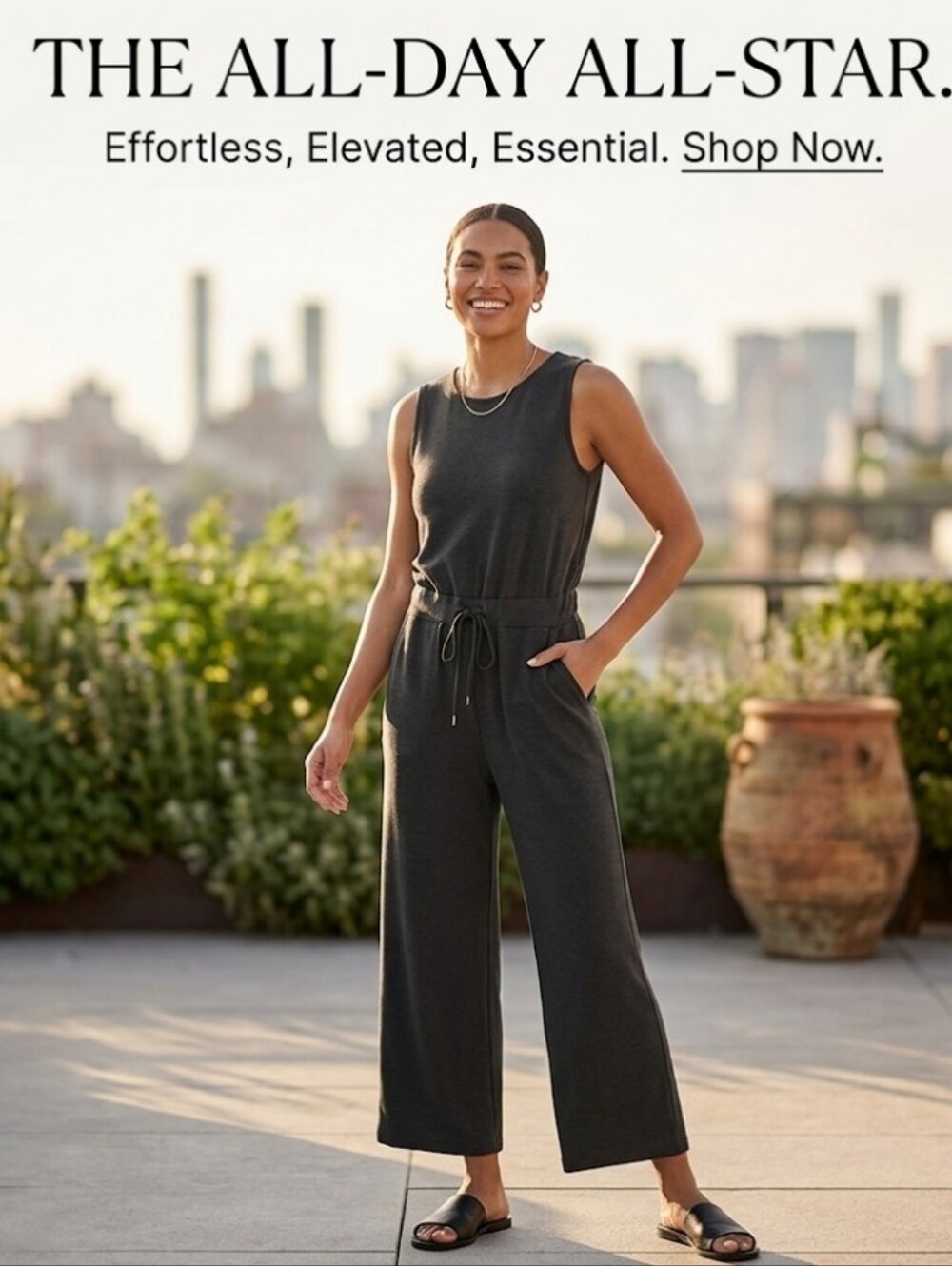 SPANX Charcoal Green Sleeveless Wide-Leg Jumpsuit